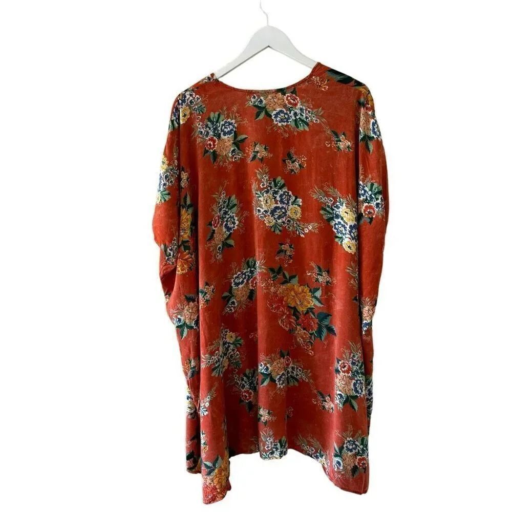 Angie orange floral beach boho drape open kimono arm holes oversized cardigan SZ